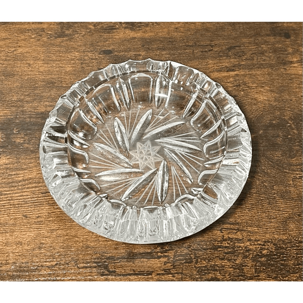Vintage Cigar Ashtray Bohemian Czech Crystal with Brunswick Star Pinwheel Design